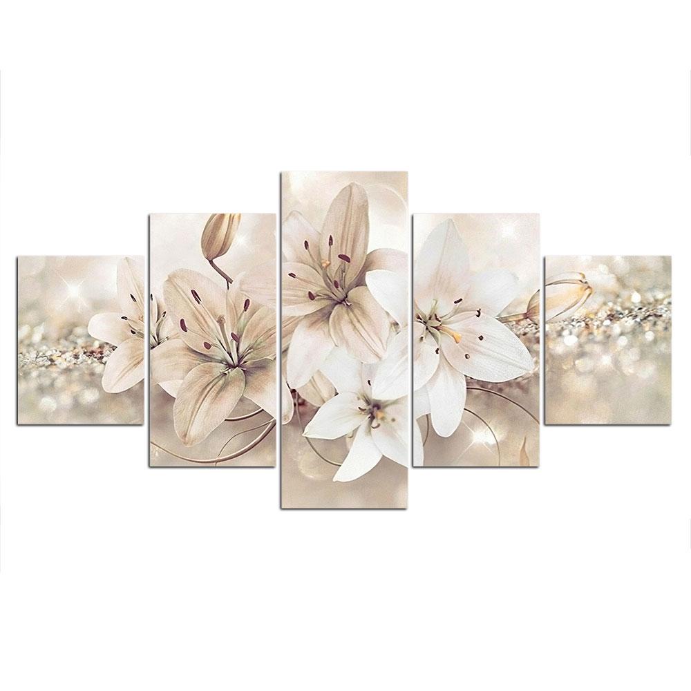 Tableau Fleurs de lys | Déco salon, quintyque imprimé sur toile, pour le salon. - Art-Cadre.fr