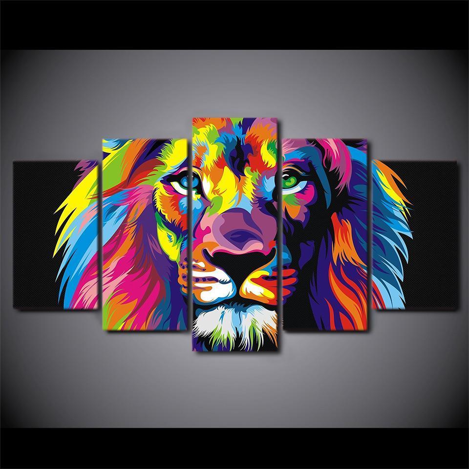 LION, POLYCHROME - Tableau mural sur toile imprimée - Art-Cadre.fr