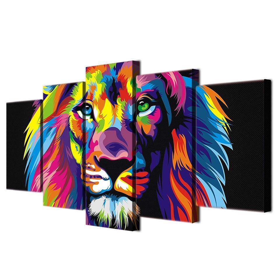 LION, POLYCHROME - Tableau mural sur toile imprimée - Art-Cadre.fr