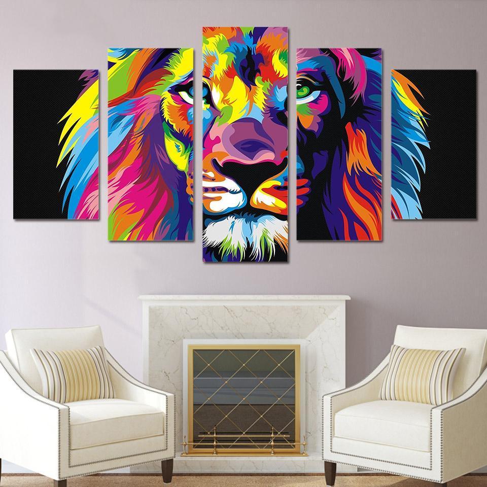 LION, POLYCHROME - Tableau mural sur toile imprimée - Art-Cadre.fr
