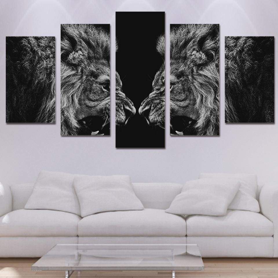 LIONS, TÊTE-À-TÊTE - Tableau mural sur toile imprimée - Art-Cadre.fr
