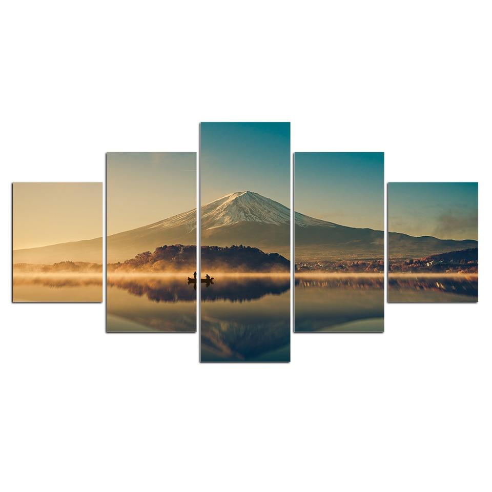 Tableau Montagne et lac | Déco murale de paysage pentaptyque imprimé sur toile. - Art-Cadre.fr
