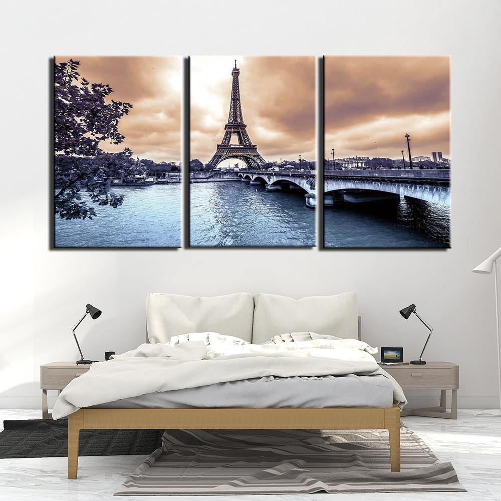 PARIS, BORDS DE SEINE - TRIPTYQUE - Tableau mural sur toile imprimée - Art-Cadre.fr