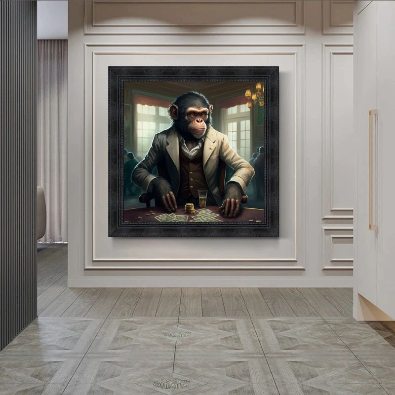 tableau singe qui joue au poker