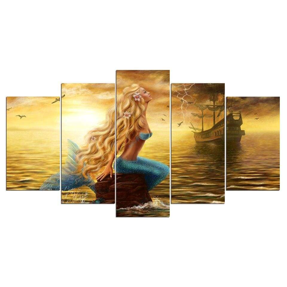 SIRÈNE SUR LA MER D'OR - Tableau mural sur toile imprimée - Art-Cadre.fr