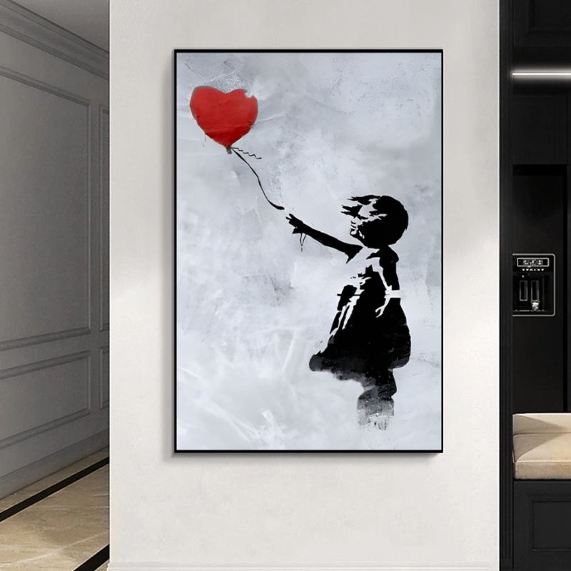 tableau street art ballon rouge décoration murale