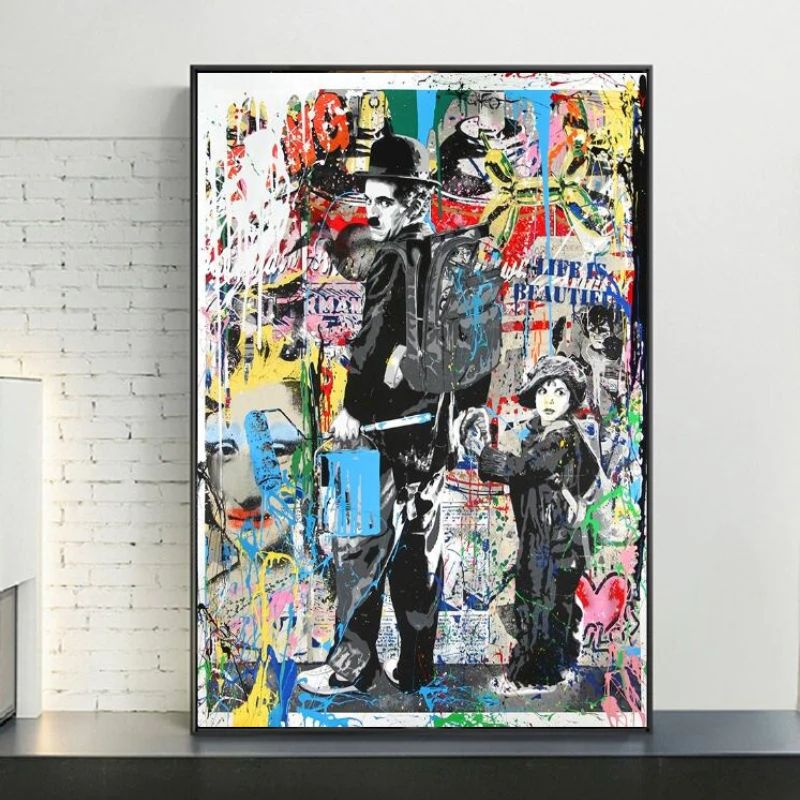 Tableau street art charlie chaplin cadre