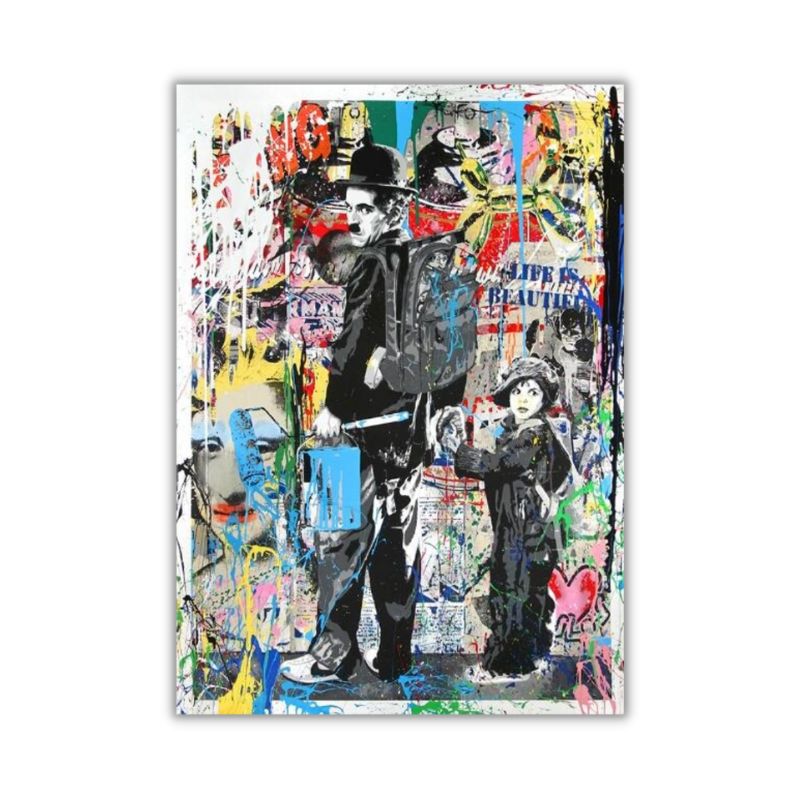 Tableau street art charlie chaplin toile