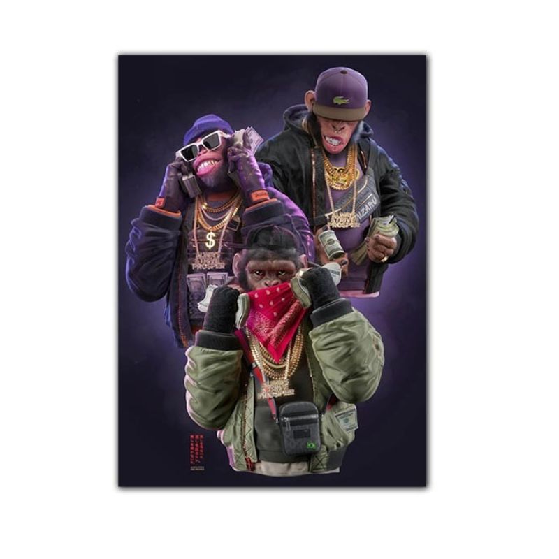 tableau toile 3 singes swag