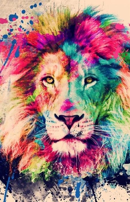 tableau lion coloré