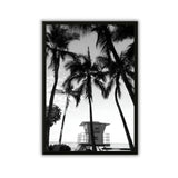 Tableau photographie cabane du sauveteur et palmiers noir et blanc decoration