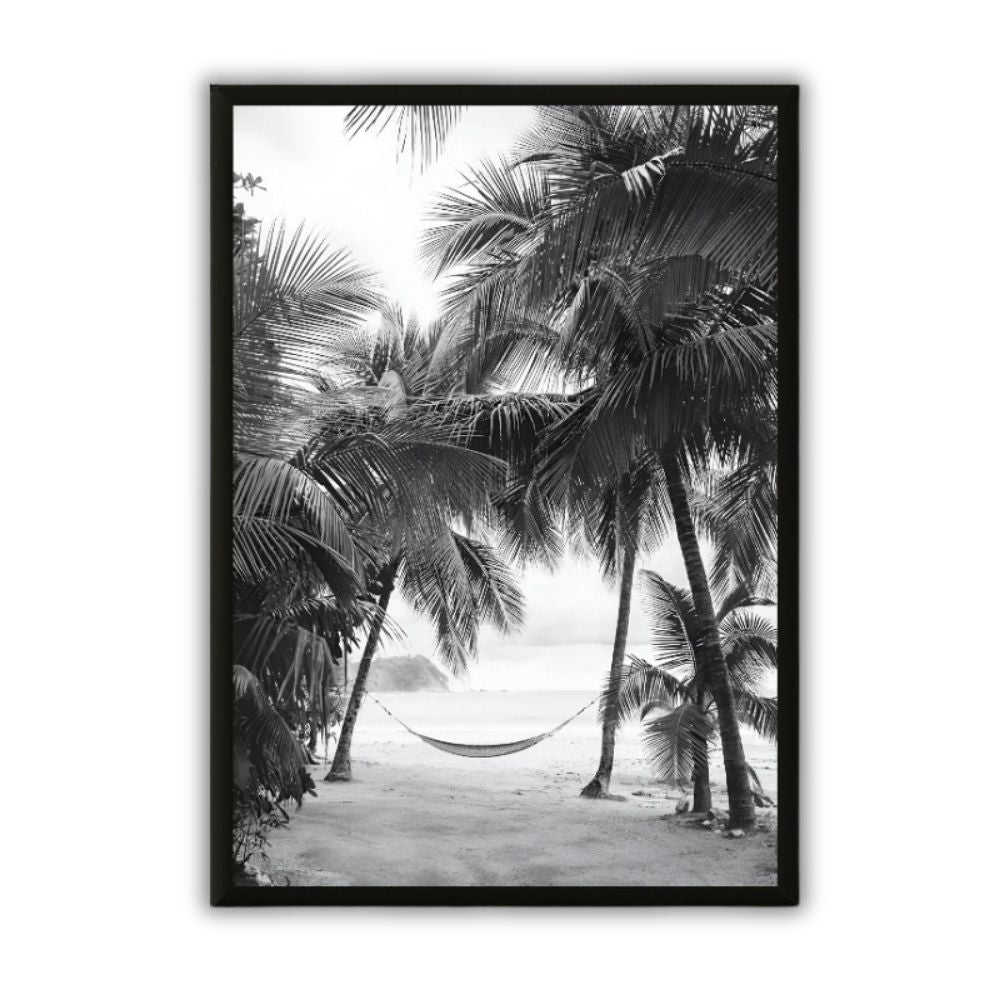 Tableau photographie hamac sur la plage noir et blanc decoration