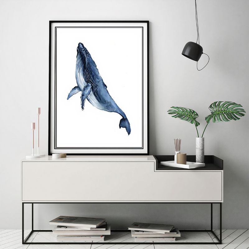 TableauBaleineBleuAquarelle bahut