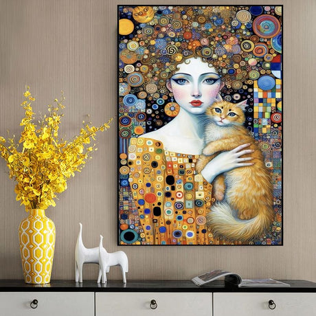 TableauFemmeetSonChatStyleKlimt bahut