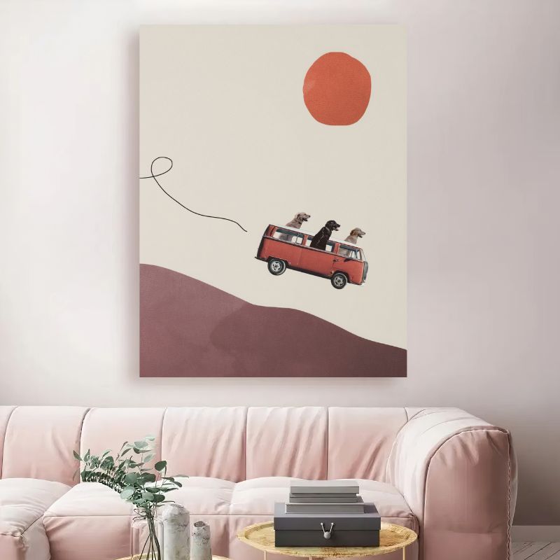 TableauMinimalisteSurrealiste-ChiensenVanRetro canape