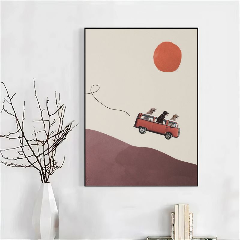TableauMinimalisteSurrealiste-ChiensenVanRetro mural