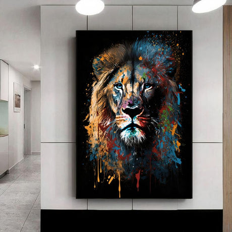 TableauReproductionPeintureAquarelleLion couloir