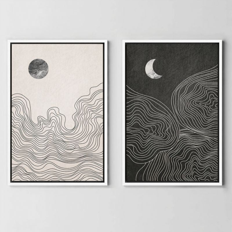 TableauSoleiletLuneAbstraits deux toiles