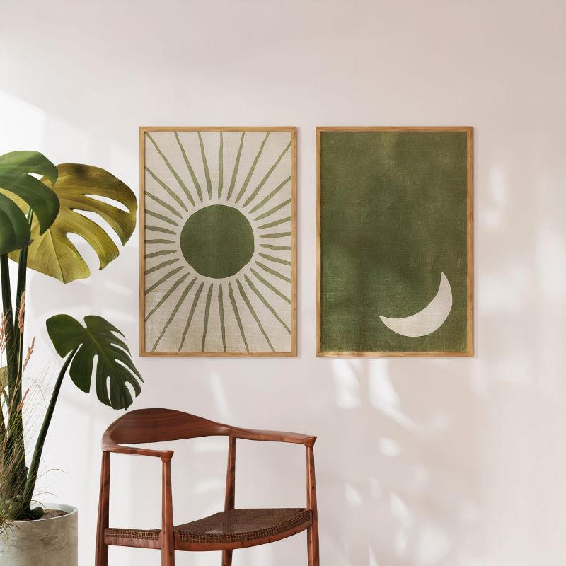 TableauSoleiletLuneVertMinimaliste chaise