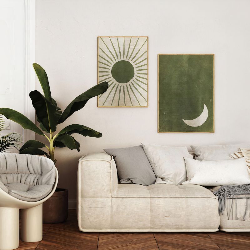 TableauSoleiletLuneVertMinimaliste canape