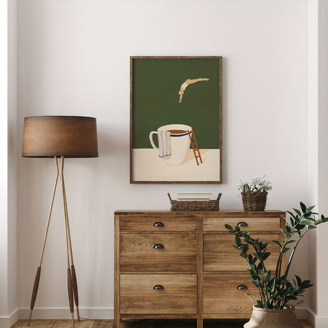 TableauSurrealisteMinimalistePlongeondansleCafe mural
