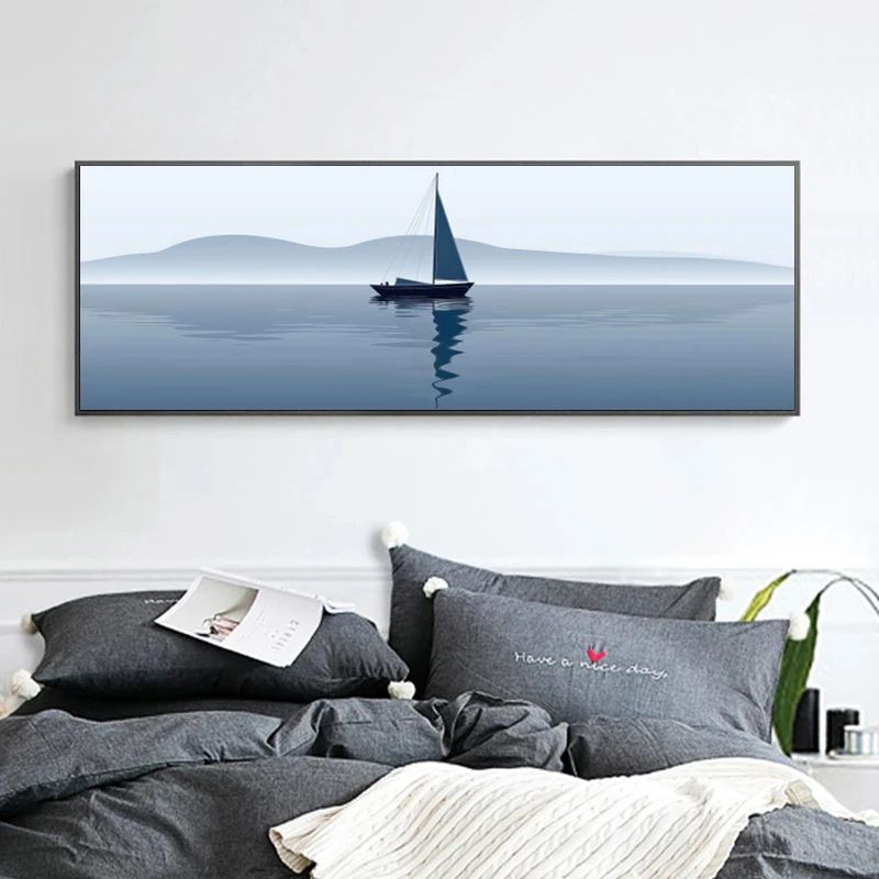 Tableau Voilier sur un Lac Paisible chambre gris