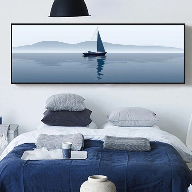 Tableau Voilier sur un Lac Paisible chambre bleu