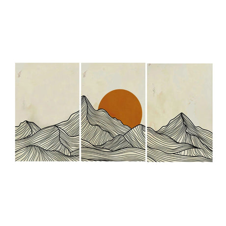 Triptyque lignes de montagnes minimaliste dessinés decoration cuisine