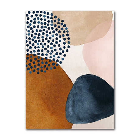 Triptyque Abstrait Coloré Terracotta, Bleu Nuit et Beige