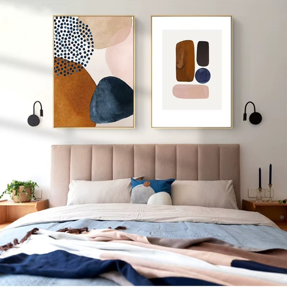 Triptyque Abstrait Coloré Terracotta, Bleu Nuit et Beige cadre mural