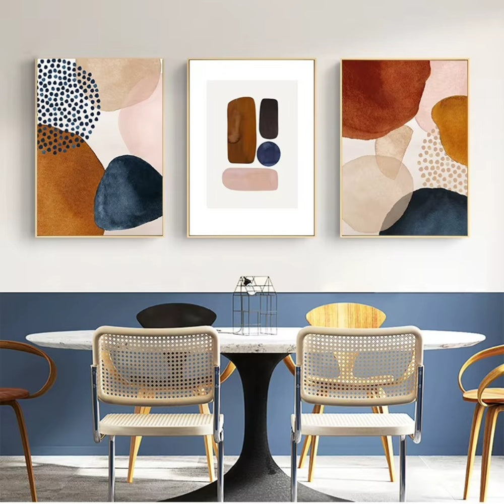 Triptyque Abstrait Coloré Terracotta, Bleu Nuit et Beige cadre