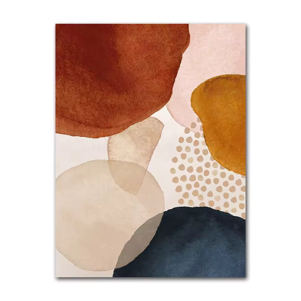 Triptyque Abstrait Coloré Terracotta, Bleu Nuit et Beige deco chambre