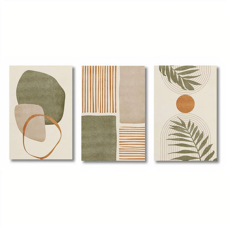 TriptyqueBohemeAbstraitVertetTerracotta ensemble 3 toiles