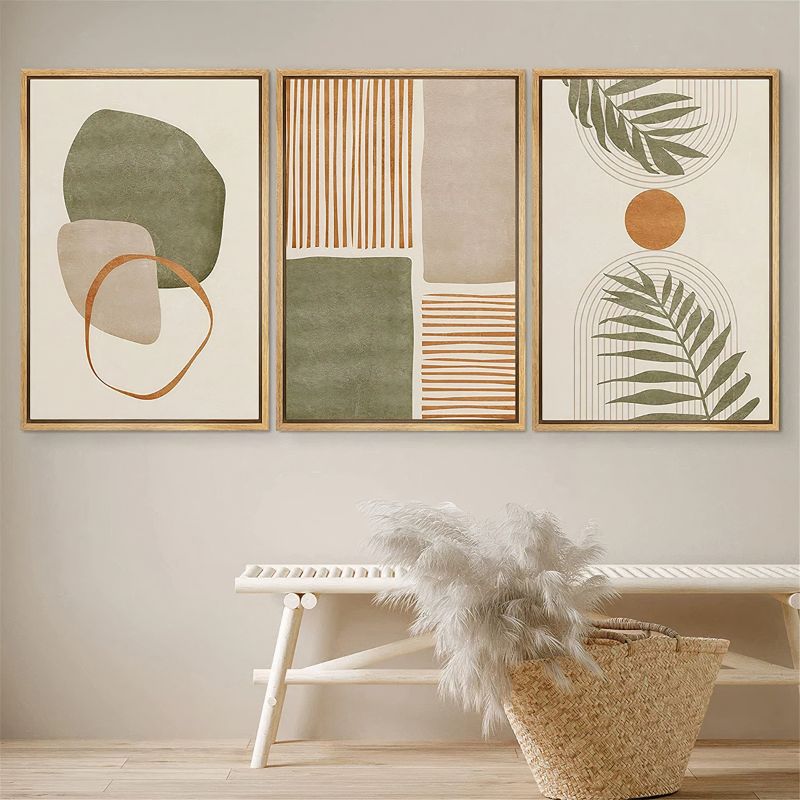 TriptyqueBohemeAbstraitVertetTerracotta mur