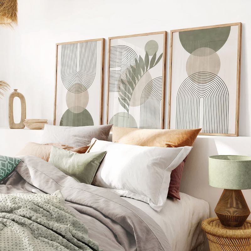 TriptyqueGeometriqueMinimalisteVertetBlanc chambre