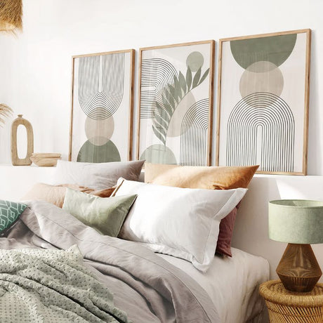 TriptyqueGeometriqueMinimalisteVertetBlanc chambre