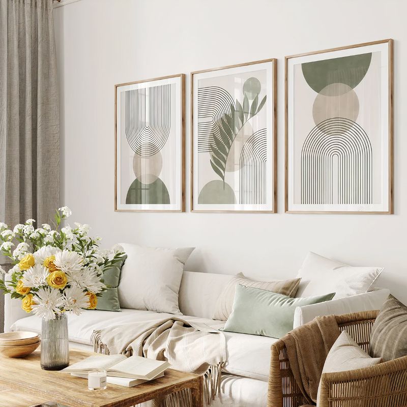 TriptyqueGeometriqueMinimalisteVertetBlanc mural