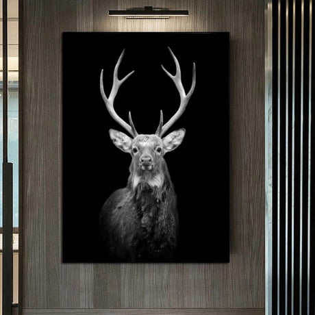 tableau cerf noir et blanc