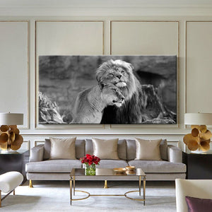 Tableau Lion Et Lionne Noir Et Blanc toile