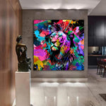 Tableau Lion Multicolore cadre