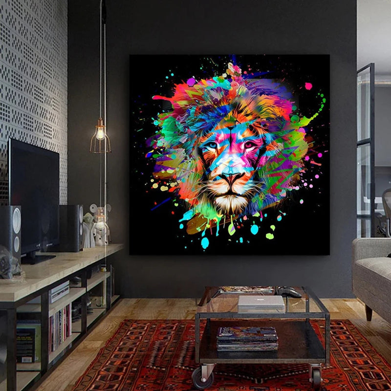 Tableau Lion Multicolore toile