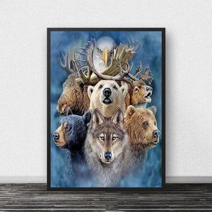 Cadre Tableau Loup Ours Cerf