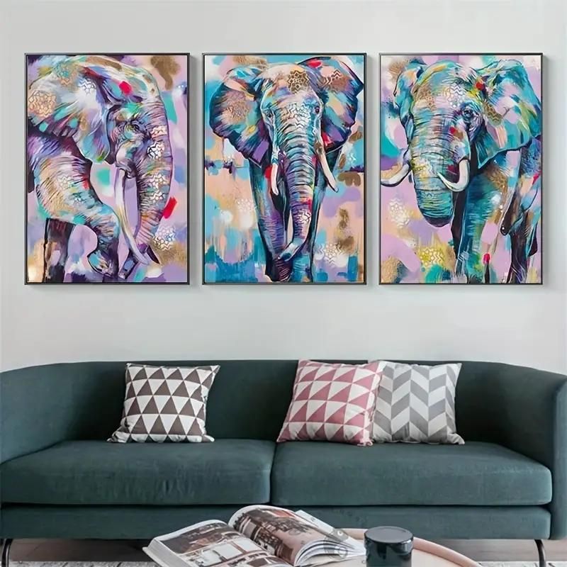 Tableau triptyque éléphant