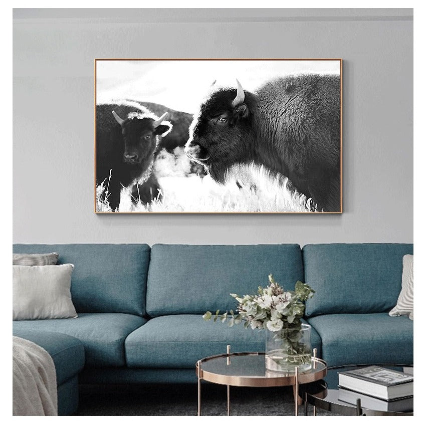 Tableau bison noir et blanc
