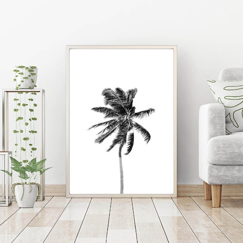 Tableau noir et blanc palmiers