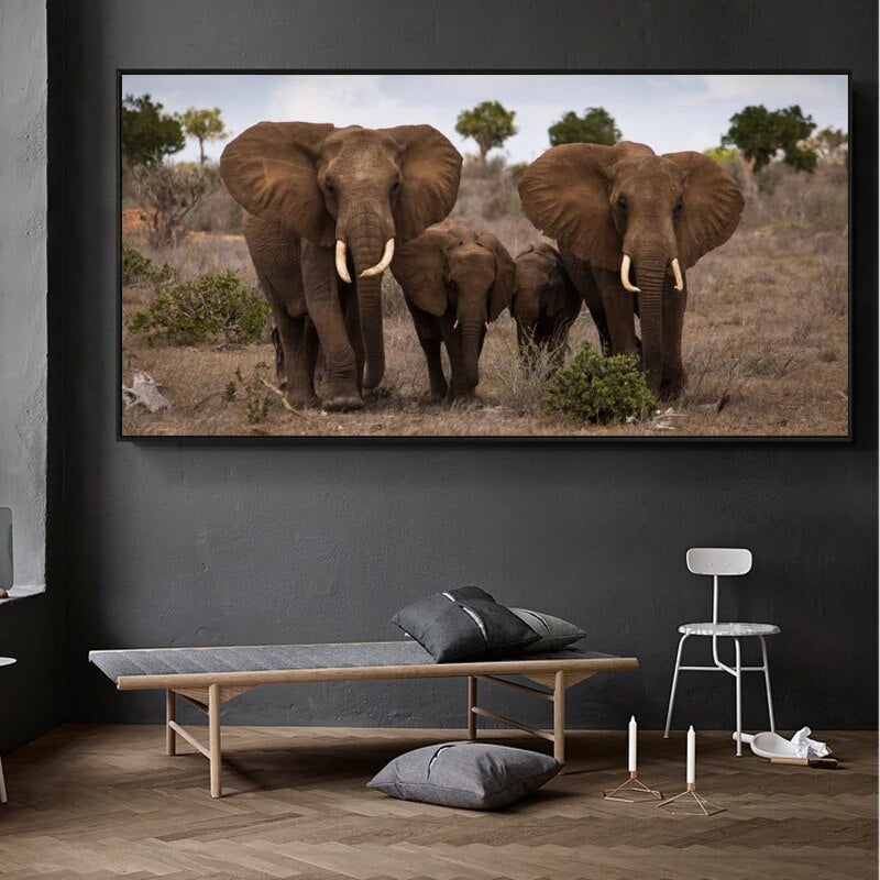 tableau éléphant en famille