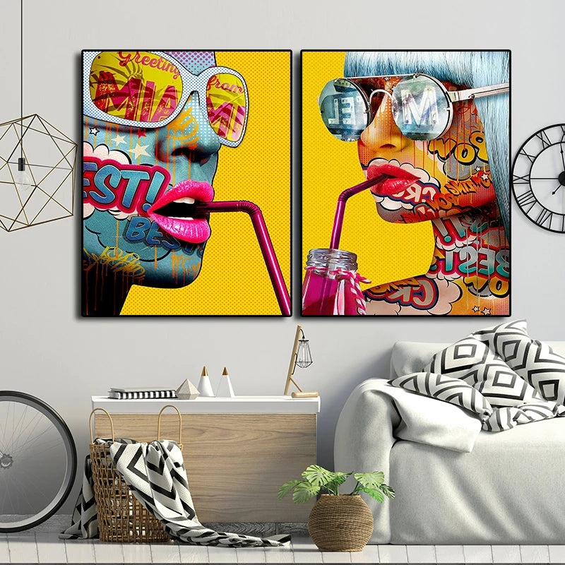 Tableau visage femme pop art cadre