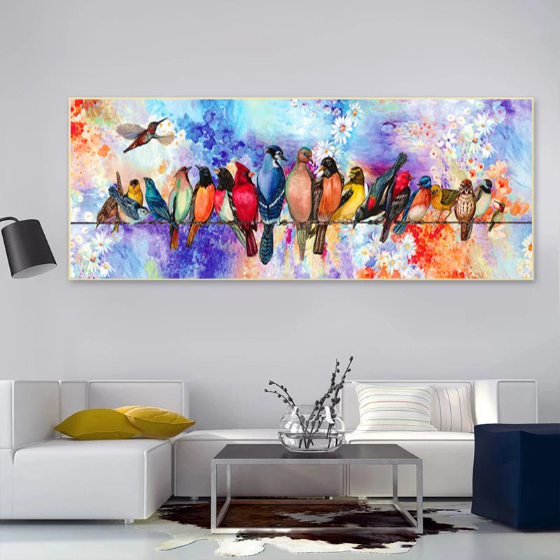 Tableau oiseaux colorés cadre