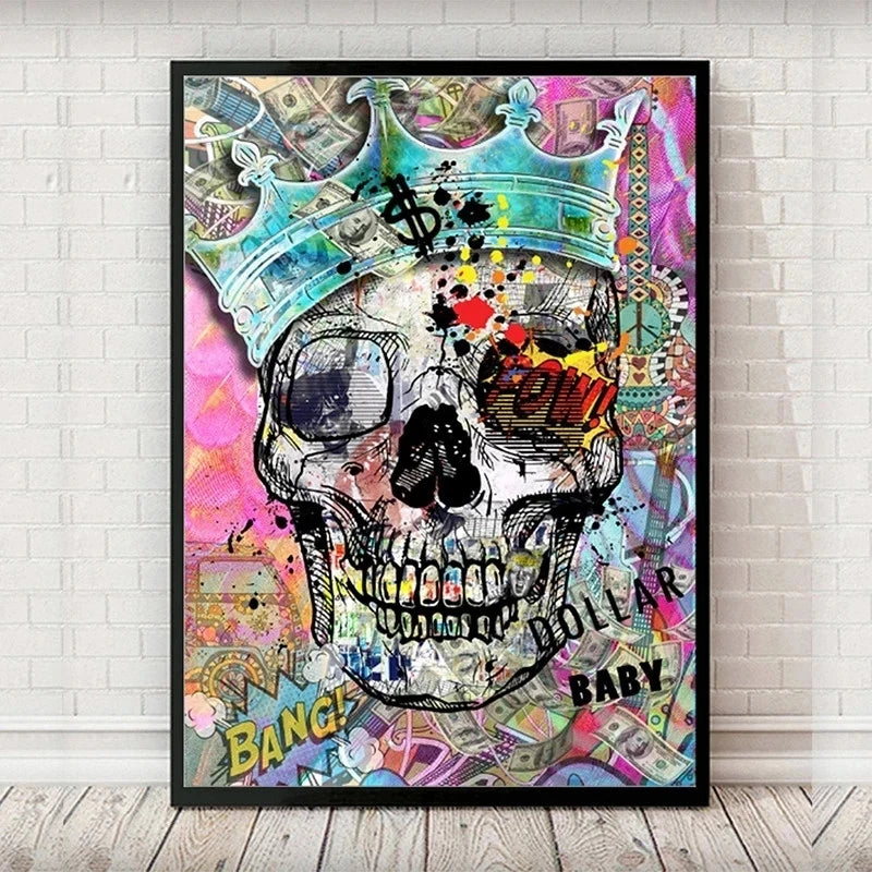 Tableau tête de mort crâne couleurs : déco street art