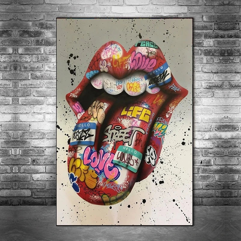 tableau street art bouche cadre
